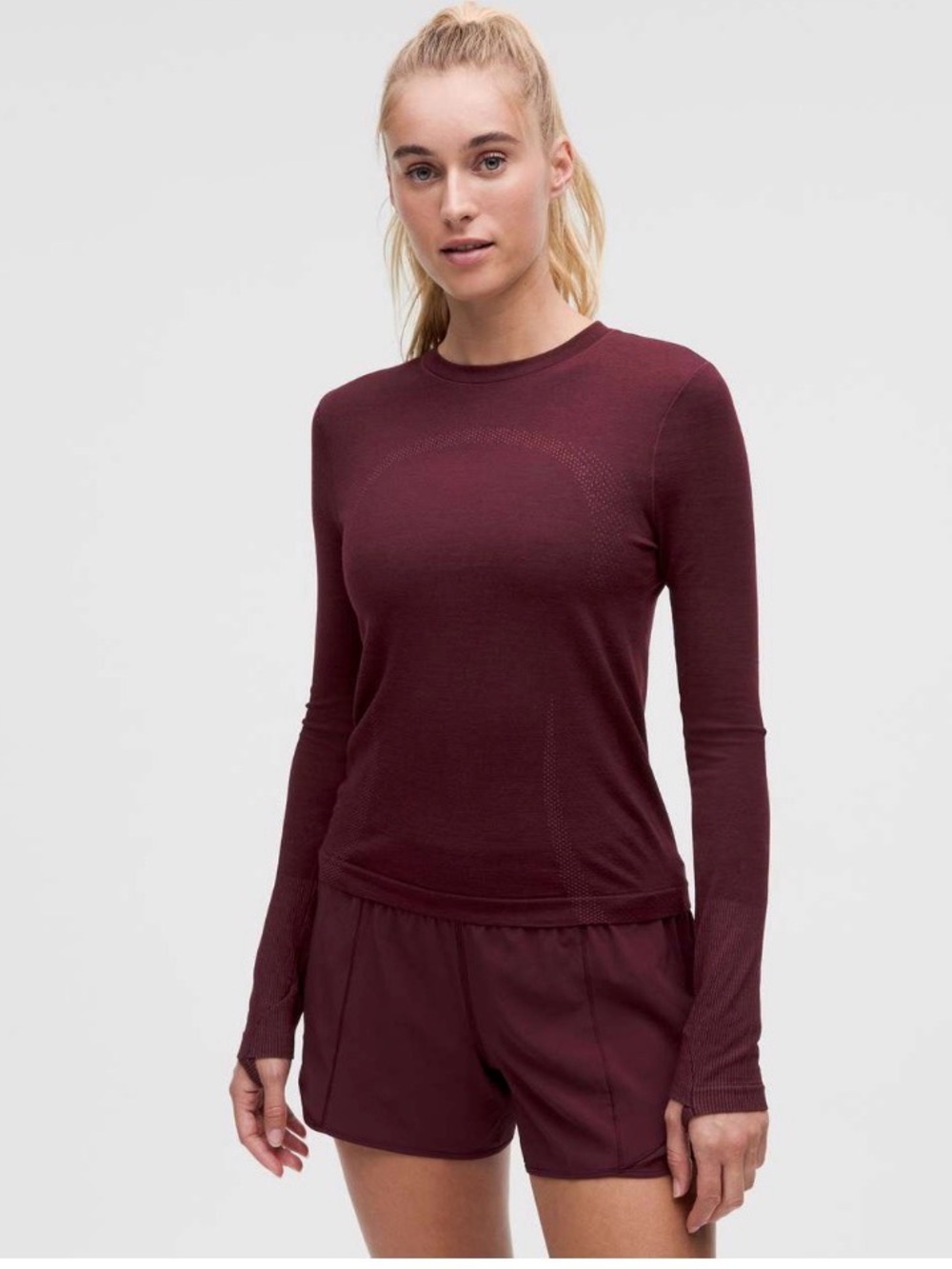 lululemon athletica swiftly wool Long Sleeve Crew Top in Burgundy